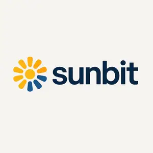Sunbit logo with a yellow sun design in the left and blue text in the right