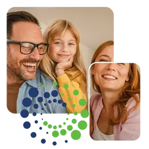 Image of a smiling family with a dental implant