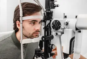 Man getting his eye examined by an optometrist