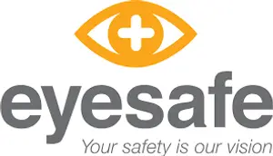 Eyesafe Logo: An eye with a cross on it, saying 'Your safety is our vision'