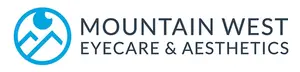 Mountain West Eyecare and Aesthetics logo featuring a blue icon of a mountain silhouette