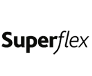 Superflex logo displayed on a green background