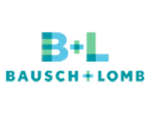 Bausch and Lomb logo featuring a green, blue, and white square with the word 'Bausch' on the left and 'Lomb' on the right