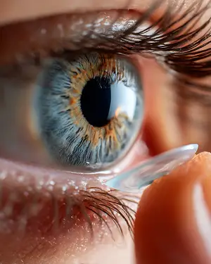 A close-up of a person's eye with a contact lens in it