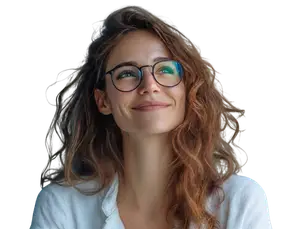 Close up of a Raleigh eye care patient wearing eyeglasses and smiling