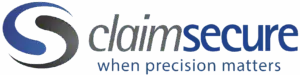 ClaimSecure logo on a blue background with the tagline 'when precision matters'