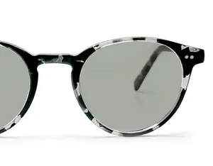 Black and gray sunglasses with gray lenses on a white background
