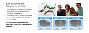 ZEISS DuraVision Sun offers glare reduction, repels dirt and debris, and is easy to clean, providing clear vision for sun lenses