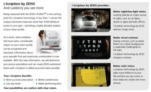 i.Scription technology by ZEISS provides benefits such as better night/low-light vision, better visual contrast, and better color vision.