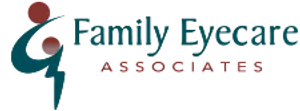 Family Eyecare Associates logo featuring a stylized eye and the text 'Family Eyecare Associates' in blue on a black background