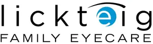 Lickteig Family Eyecare logo with blue eye icon