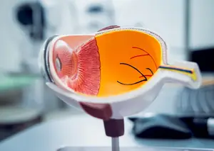 model of a human eye in an ophthalmology clinic