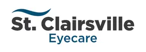 St. Clairsville Eyecare logo featuring a blue wave and black text on a white background