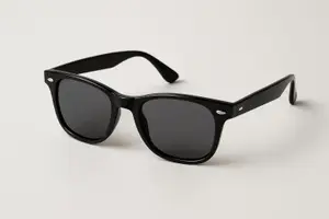 Black rectangular sunglasses with dark lenses and thin black frames