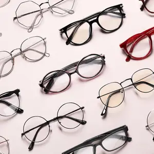 multiple glasses frames on a pink background