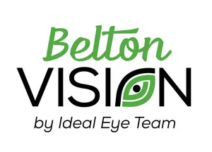 Belton Vision by Ideal Eye Team logo featuring a green eye icon and black text on a white background