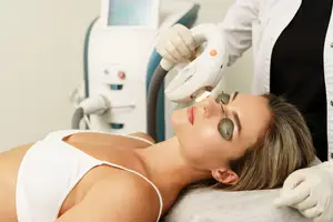 A woman getting laser treatment for her eyes