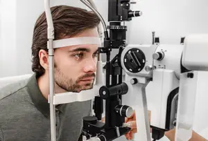 A man is getting an eye exam for contact lenses