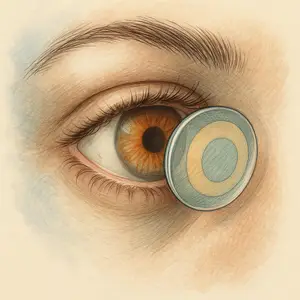 Illustration of a human eye with a contact lens in place