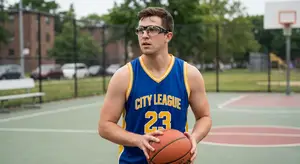 A man in a basketball uniform holding a basketball and standing on a basketball court.