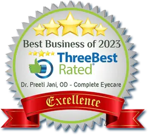Three Best Rated logo for Best Businesses of 2023 award for Dr. Preeti Jani, OD, Complete Eyecare