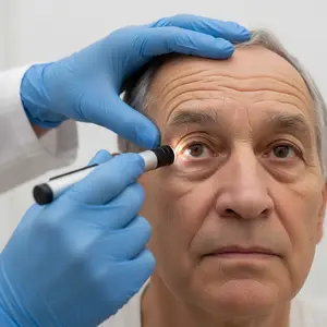 A man having an eye examination by an optometrist