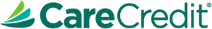 CareCredit logo featuring a stylized green leaf with the text 'CareCredit' in white font