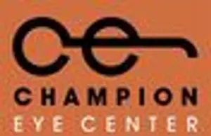 Champion Eye Center logo with orange background and black lettering