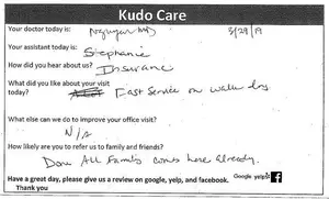 feedback form for kudo care office visit
