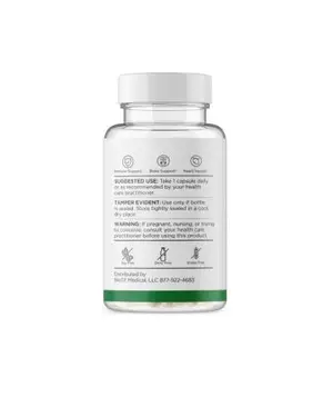 A clear plastic bottle with a white lid containing white capsules labeled as bone support capsules, displayed against a white background.