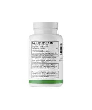 A white bottle of supplement pills with a green border on the label.