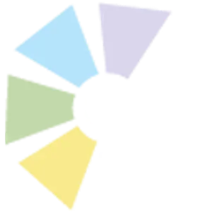 A colorful circular pattern with six different colored triangles on a black background