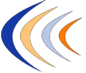 A graphic with six overlapping wavy lines in blue, orange, and gray against a black background.
