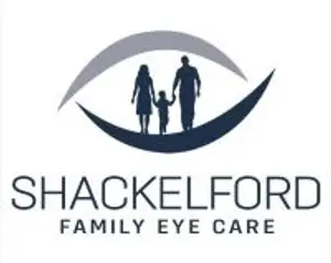 Shackelford Family Eye Care logo featuring a family silhouette and the name in bold letters