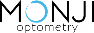 MONJI Optometry logo with a blue circle and the text 'MONJI Optometry' in black