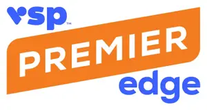 VSP Premier Edge logo featuring a stylized 'VSP' in blue and orange with 'Premier Edge' in white on an orange background