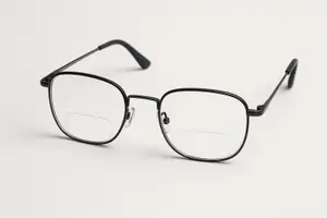 black square eyeglasses with clear lenses
