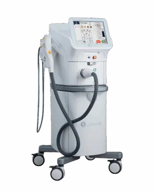 A white Lumenis medical device with a touch screen on a gray background.