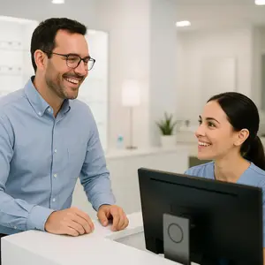 An optometrist consulting with patient at Logan Vision Clinic in Logan, Utah