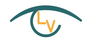 LV Eye Clinic logo featuring a yellow 'V' inside a blue eye shape