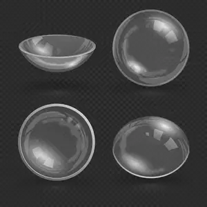 Transparent glass bowl on a black background with a transparent background.