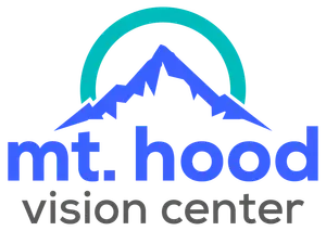Logo for Mt. Hood Vision Center featuring a stylized mountain peak in blue and green