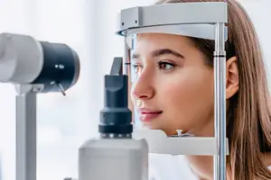 A woman is getting an eye test