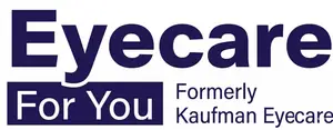 Eyecare For You logo featuring a blue and white design with the text 'Eyecare For You Formerly Kaufman Eyecare'