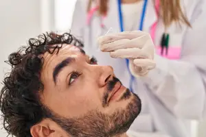 A man getting his nose swabbed for a COVID-19 test