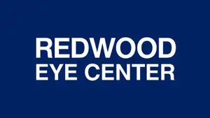 Redwood Eye Center logo with white text on a blue background