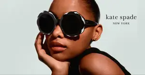 Kate Spade sunglasses advertisement featuring a woman with her hand on her face