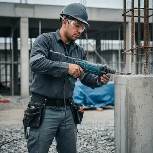 Construction worker drilling a concrete pillar
