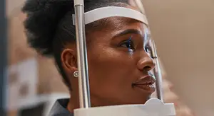 woman having her eyes examined by an eye doctor