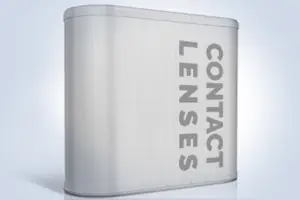 A cylindrical container with the word Contact Lenses on it.